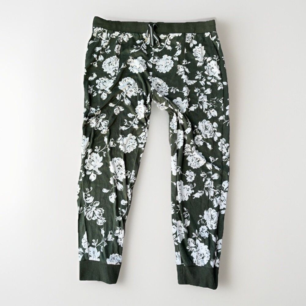 Honeydew Intimates Lounge Pants XXL Olive Green White Floral Joggers Soft
